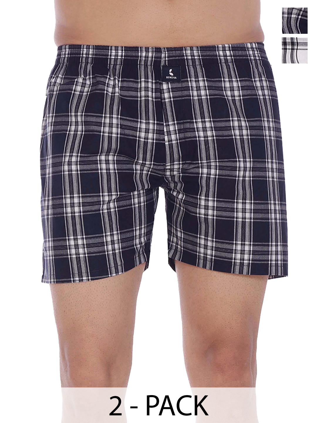 BENOVA Pack Of 2 Checked Pure Cotton Boxers BNV-24-15-P2-S