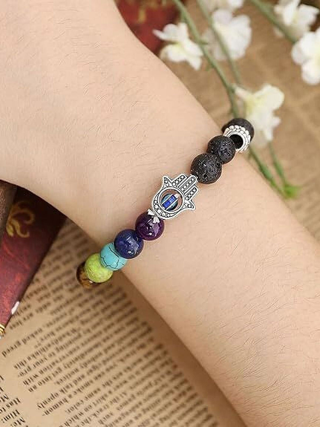Sukhad 7 Chakra Crystals Beaded Elasticated Bracelet
