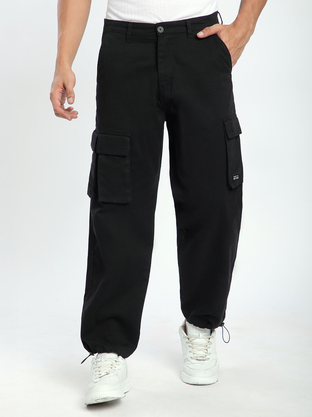 Beyoung Men Original Cotton Black Statement  Wrinkle Free Cargos