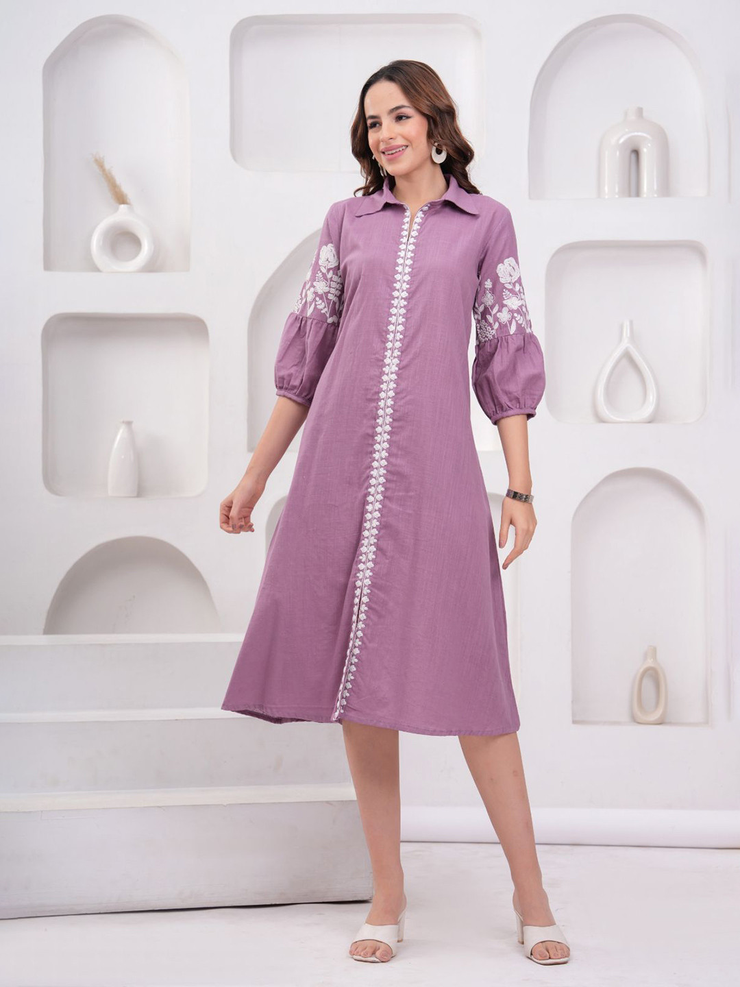 HIGHLIGHT FASHION EXPORT Women Cotton A-Line Midi Dress