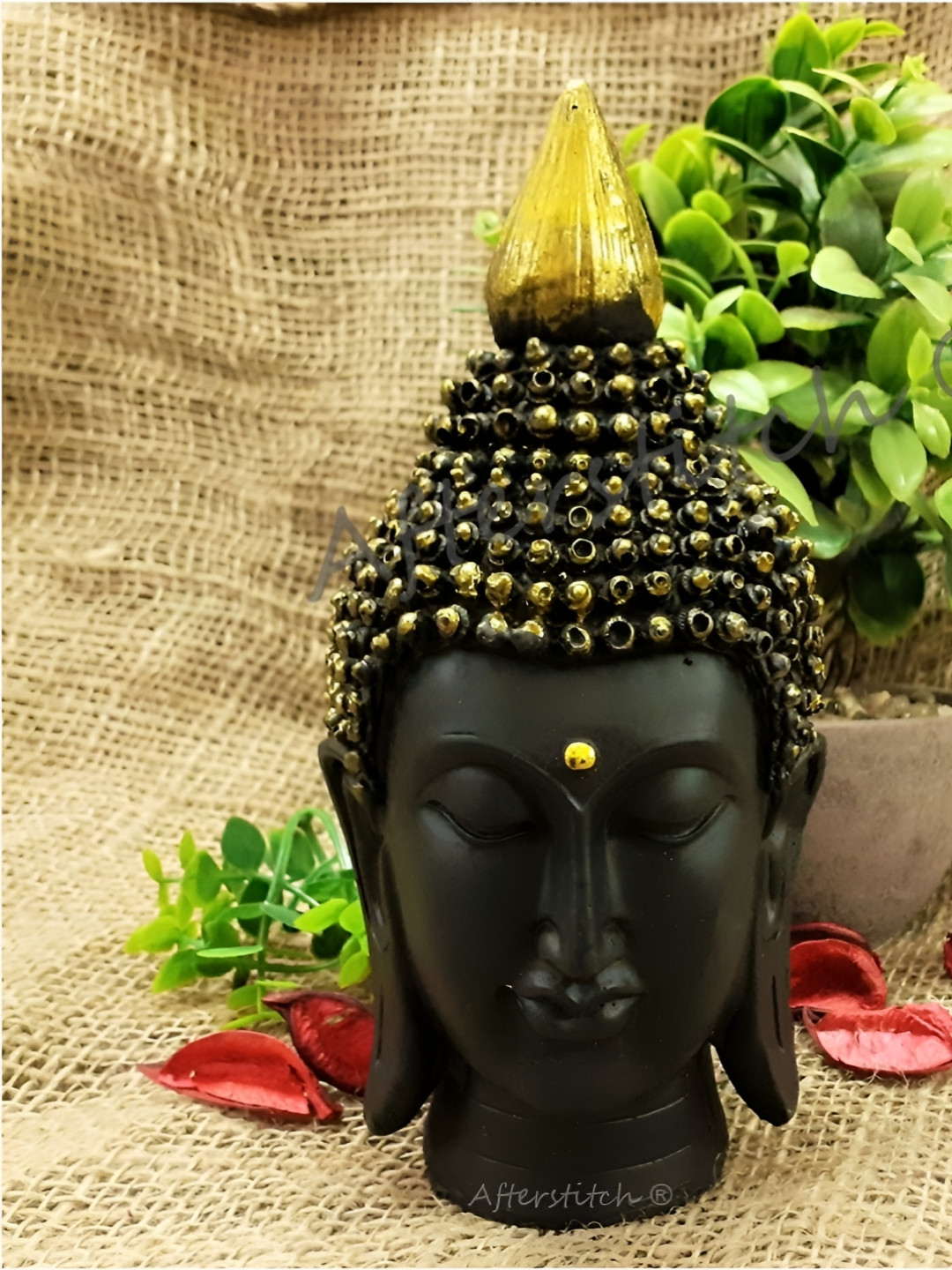 Afterstitch Buddha Face Black Polyresin Matte Home Office Small Showpiece - 7.1 Inches