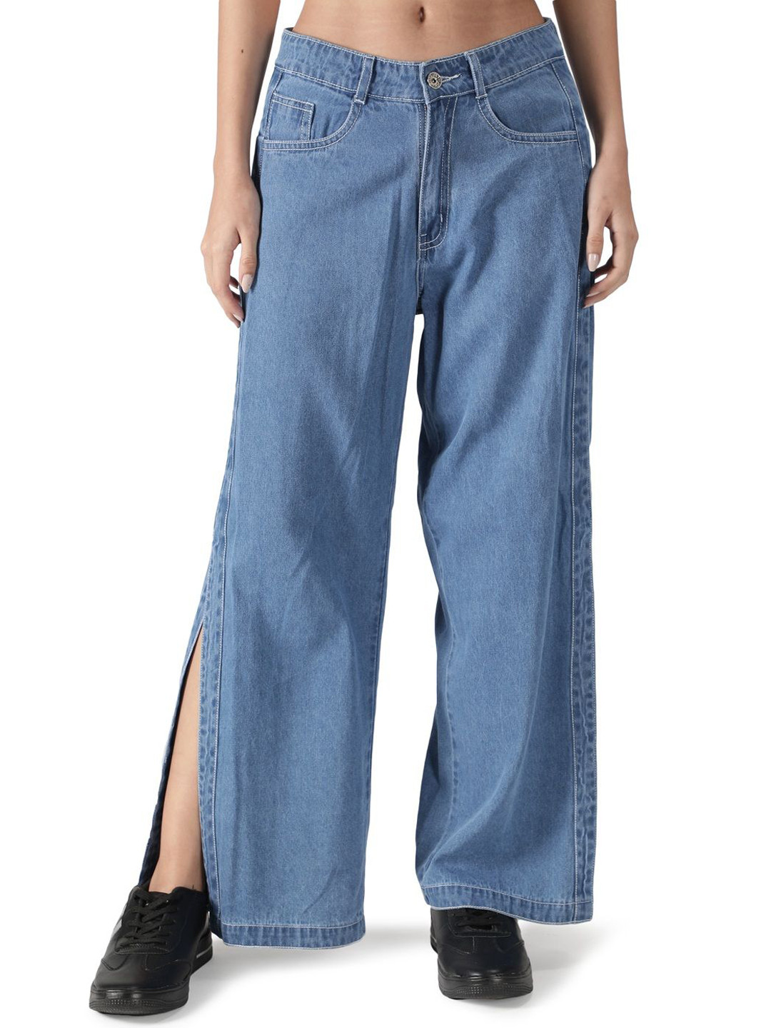 PBY Women Comfort Relaxed Fit Low-Rise Stretchable Side Slit Jeans