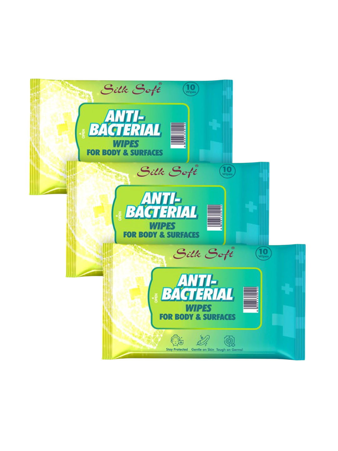 Silk Soft Set Of 3 Anti Bacterial Wipes - 10 Pieces Each