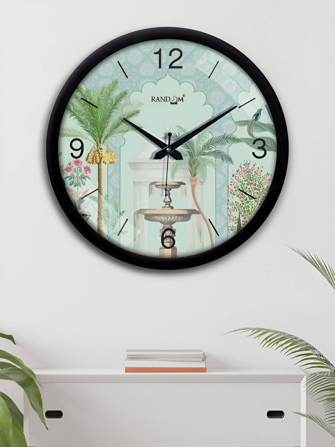 RANDOM Blue & Green Printed Round Shaped Contemporary Wall Clock