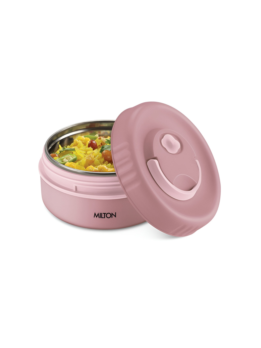 Milton Snack Box Small Inner Steel PU Insulated 350 ml Leak Proof Air Vent Lunch Box Pink