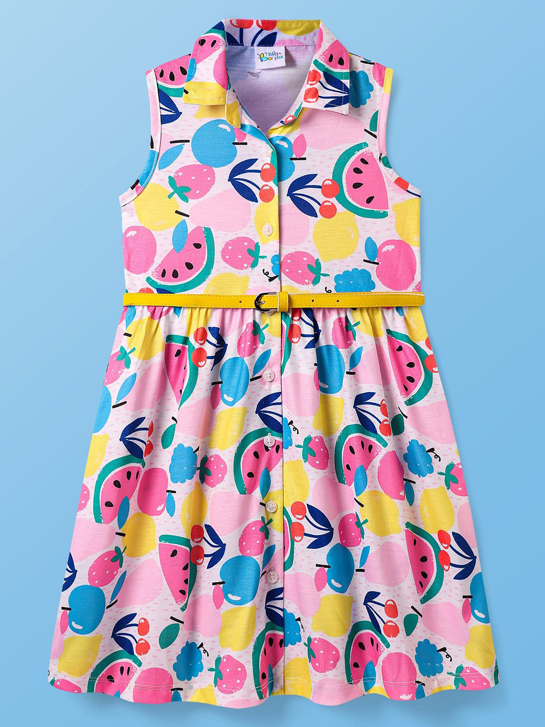 Hola Bonita Girls Abstract Printed Shirt Collared Fit and Flare Dress