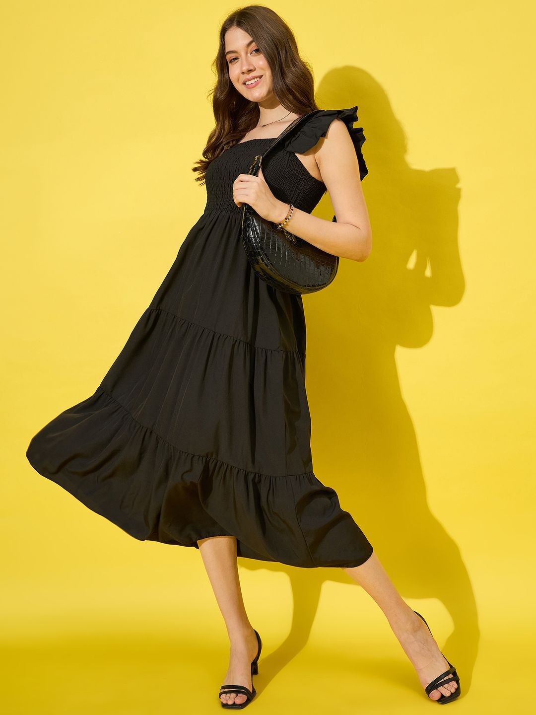 QIOA Women Square Neck Fit and Flare Midi Dress