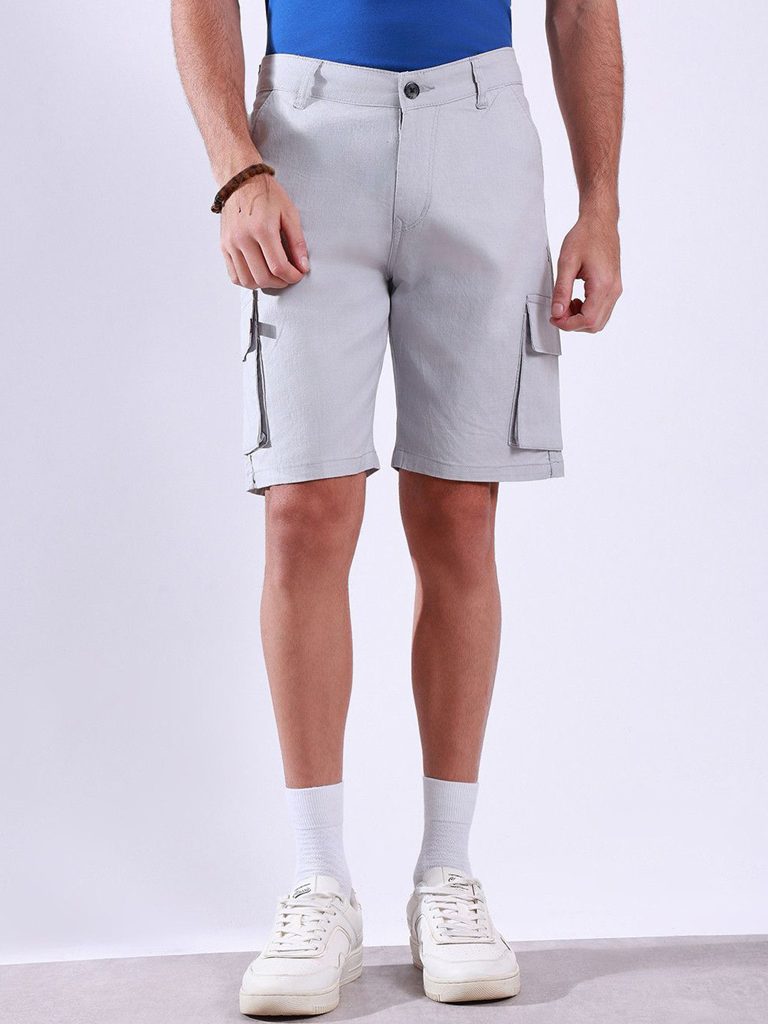 Hence Men Regular Fit Linen Cargo Shorts