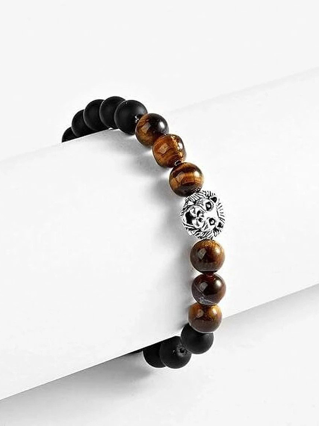 Sukhad Lion Head Tiger's Eye Beaded Elasticated Bracelet