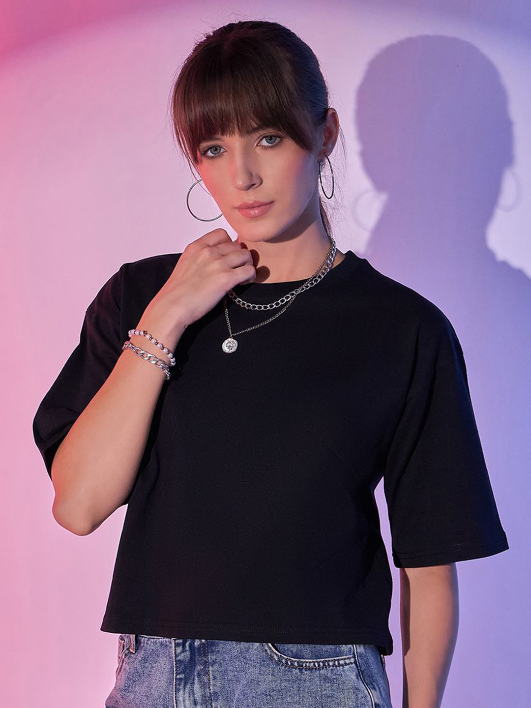 QIOA Women Boxy Cotton Crop T-shirt