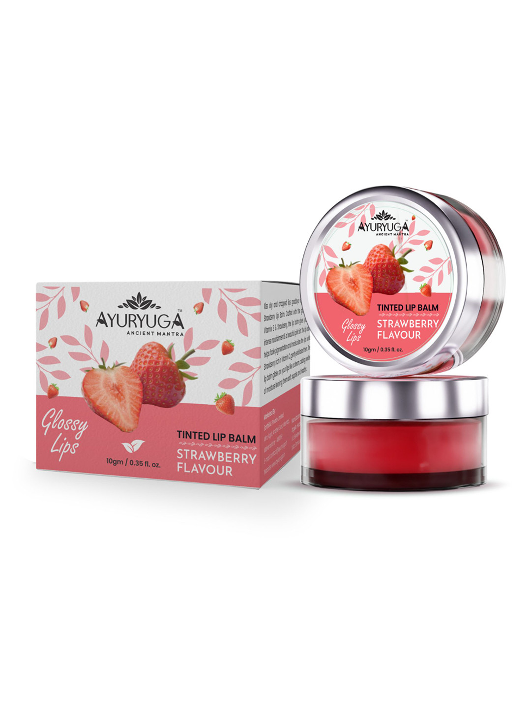 Ayuryuga Set Of 2 Glossy Lips Ultra Hydrating Tinted Lip Balm 10 g Each -Strawberry Flavor