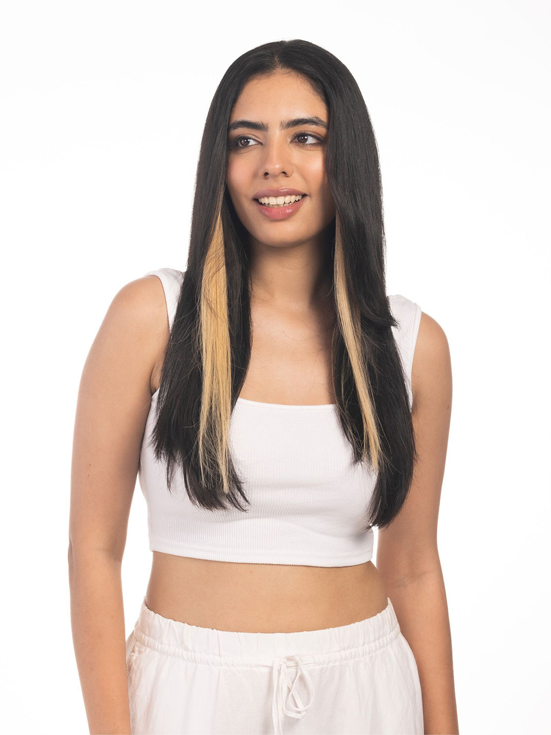 HAIRJOY 2 Pcs Clip In Streaks Dirty Blonde Hair Extensions Instant Color Boost 12 Inches