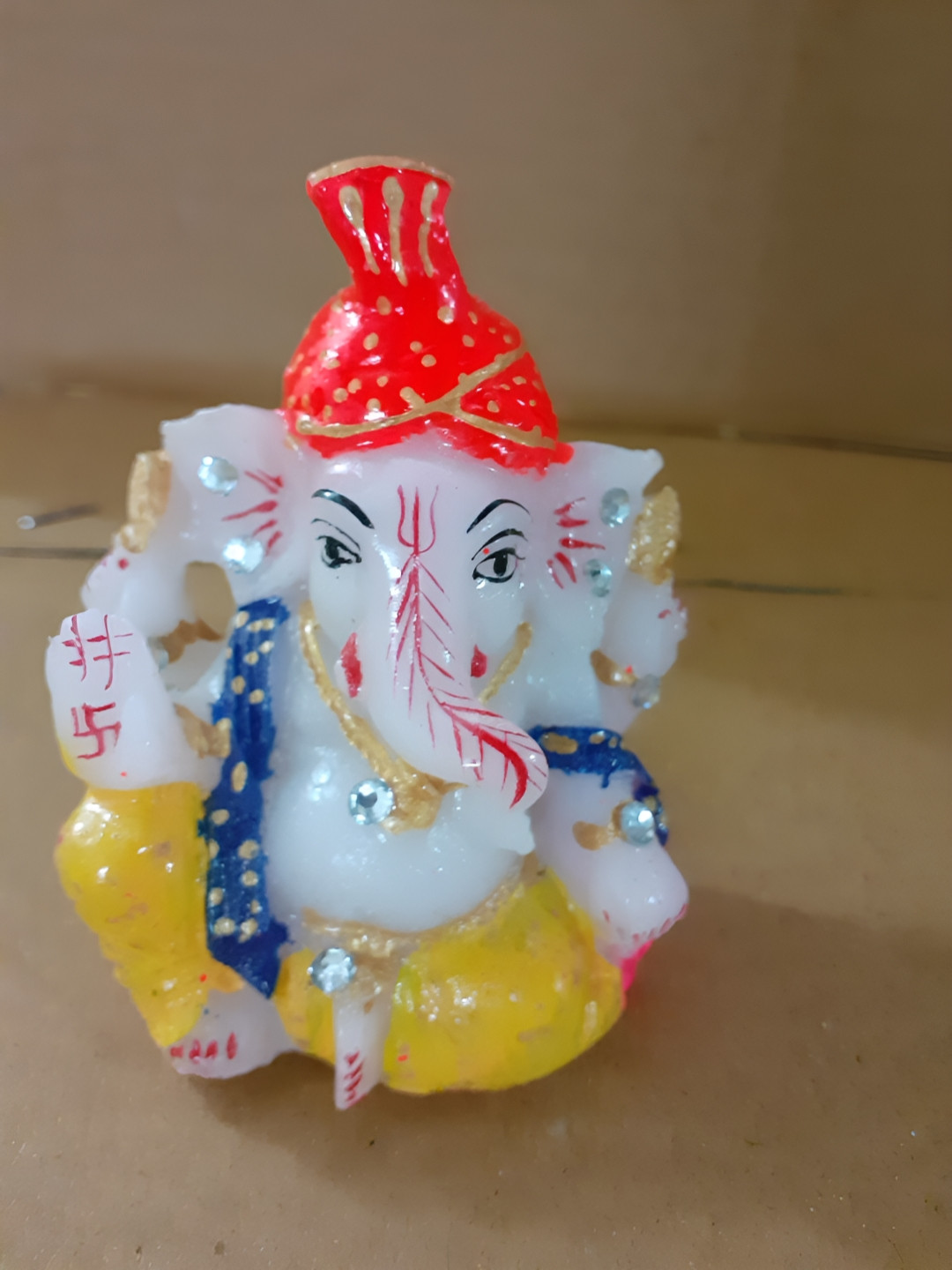 Afterstitch God Ganesha Multicoloured Polyresin Natural Prayer Room Small Showpiece -