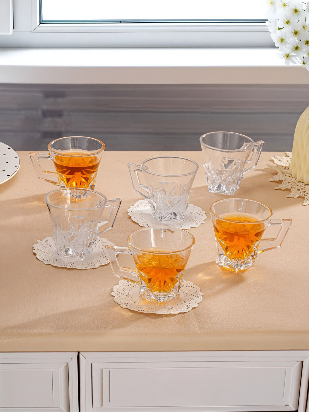 Troveas Transparent Solid Glass Transparent Cups Set of Cups and Mugs