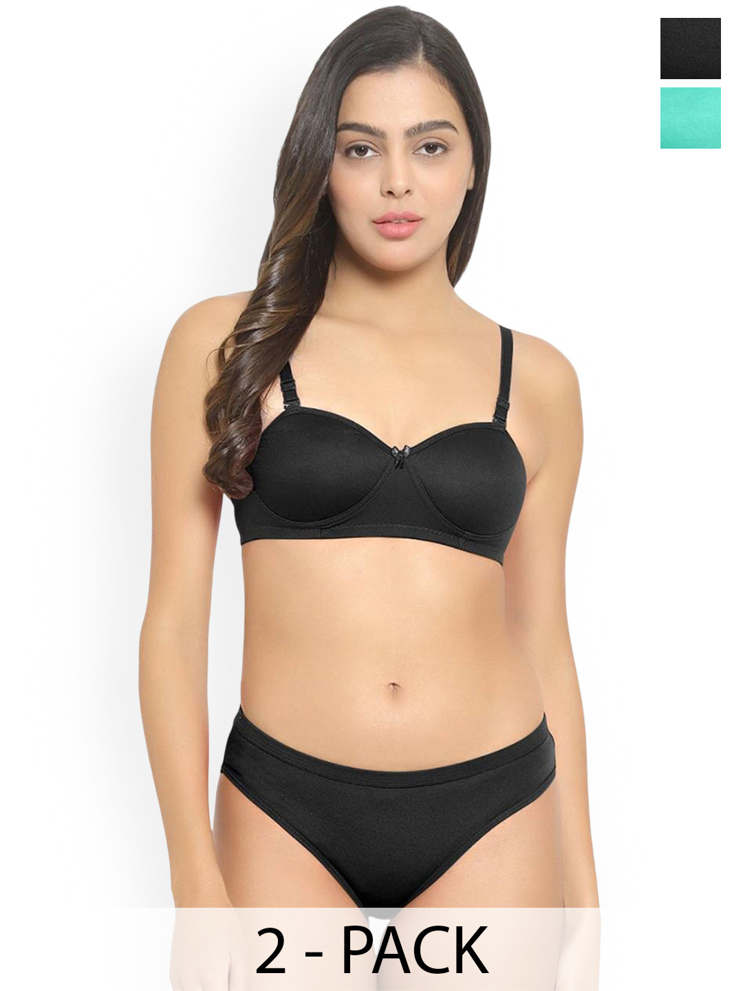 AROUSY Pack Of 2 Cotton Lightly Padded Lingerie Sets J_Demi-Set_G,Bl