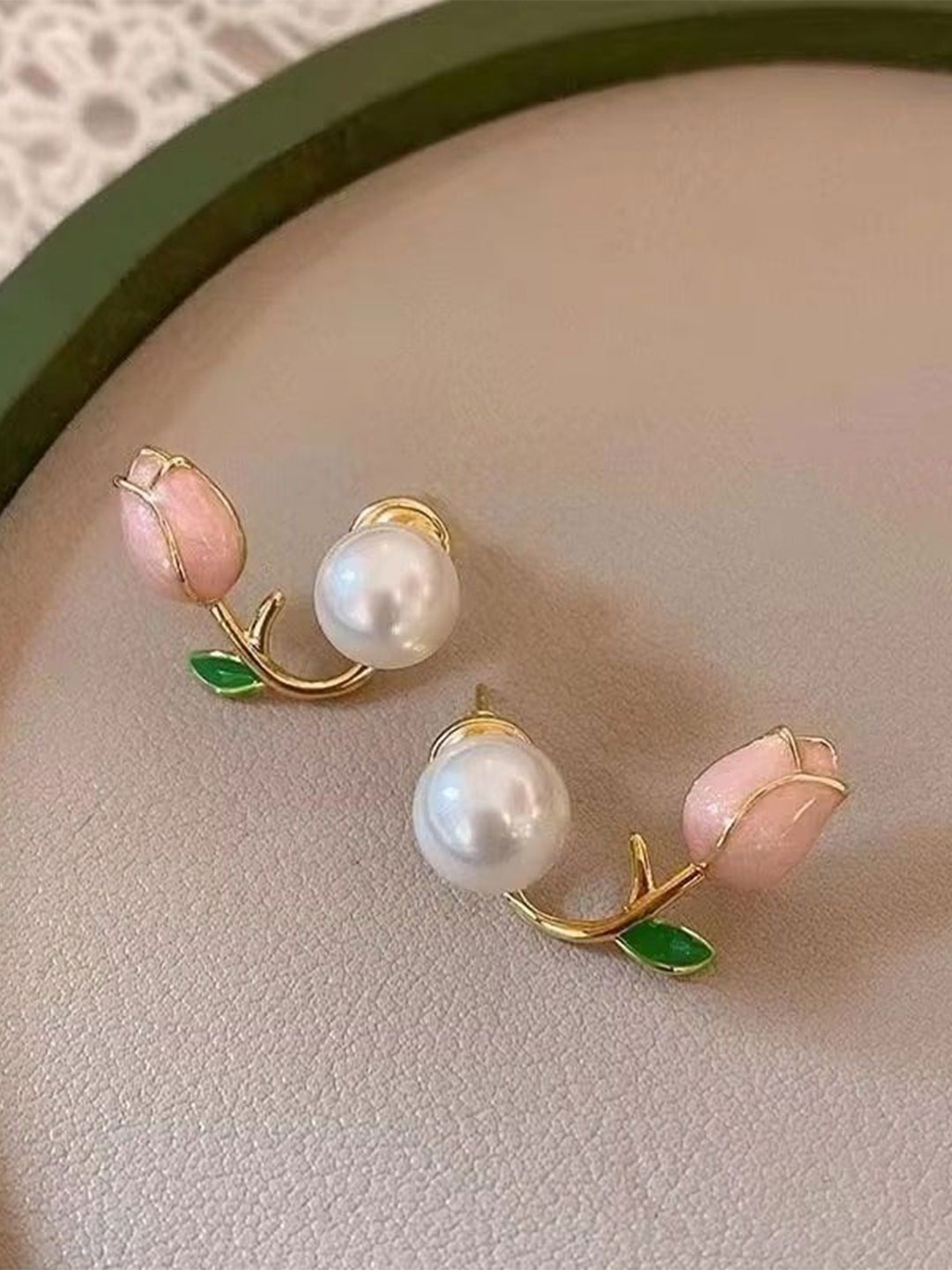 Tiso Korean Gold-Plated Pearls Beaded Floral Studs