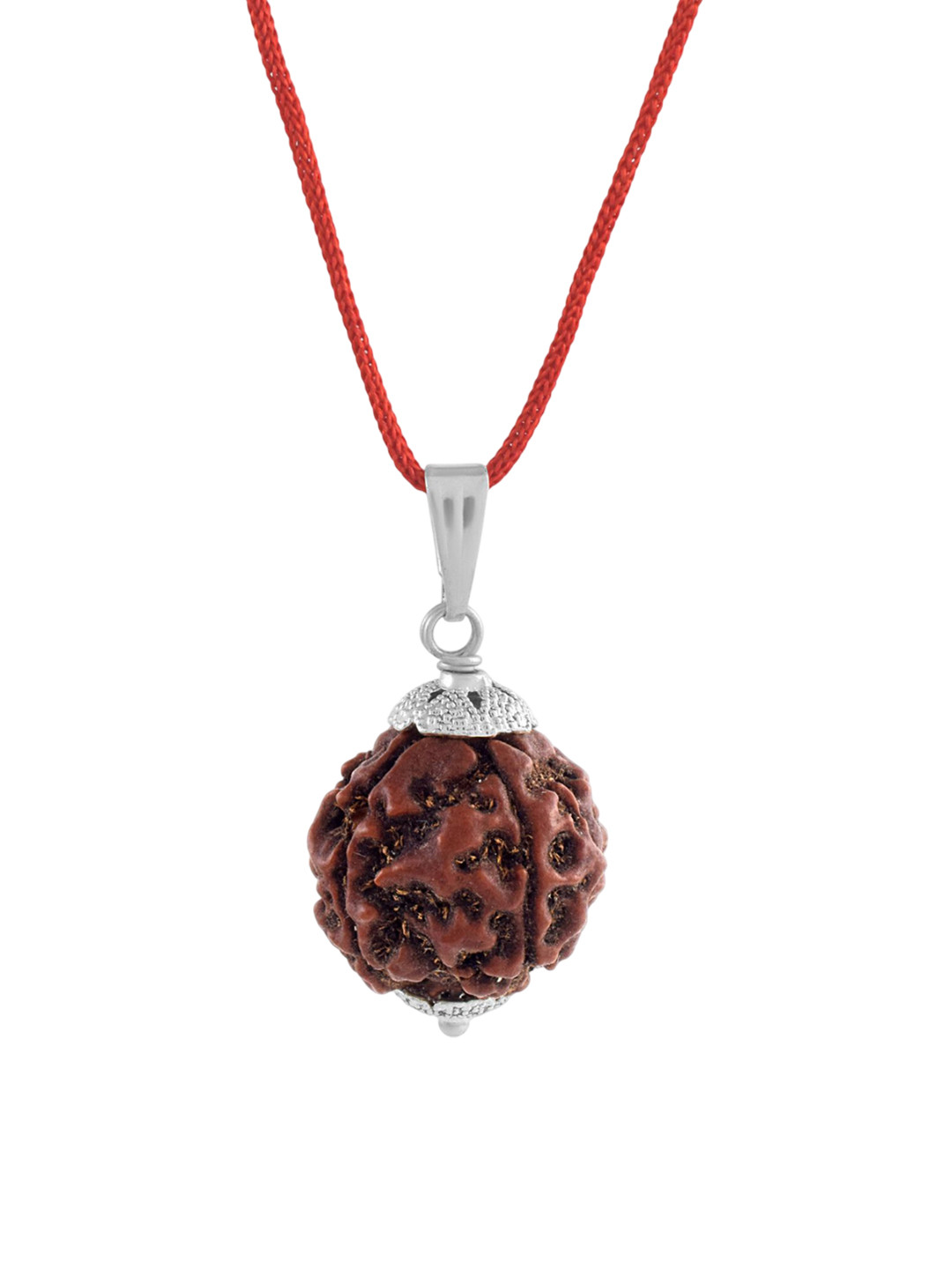 ADMIER Unisex Silver-Plated Four Faced Mukhi Nepali Rudraksha Beaded Pendant with Chain