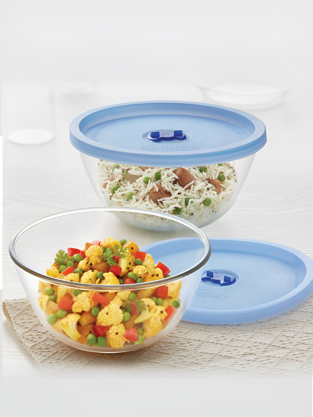 BOROSIL Transparent 2 Pieces Borosilicate Glass Dishwasher and Microwave Safe Serving Bowl
