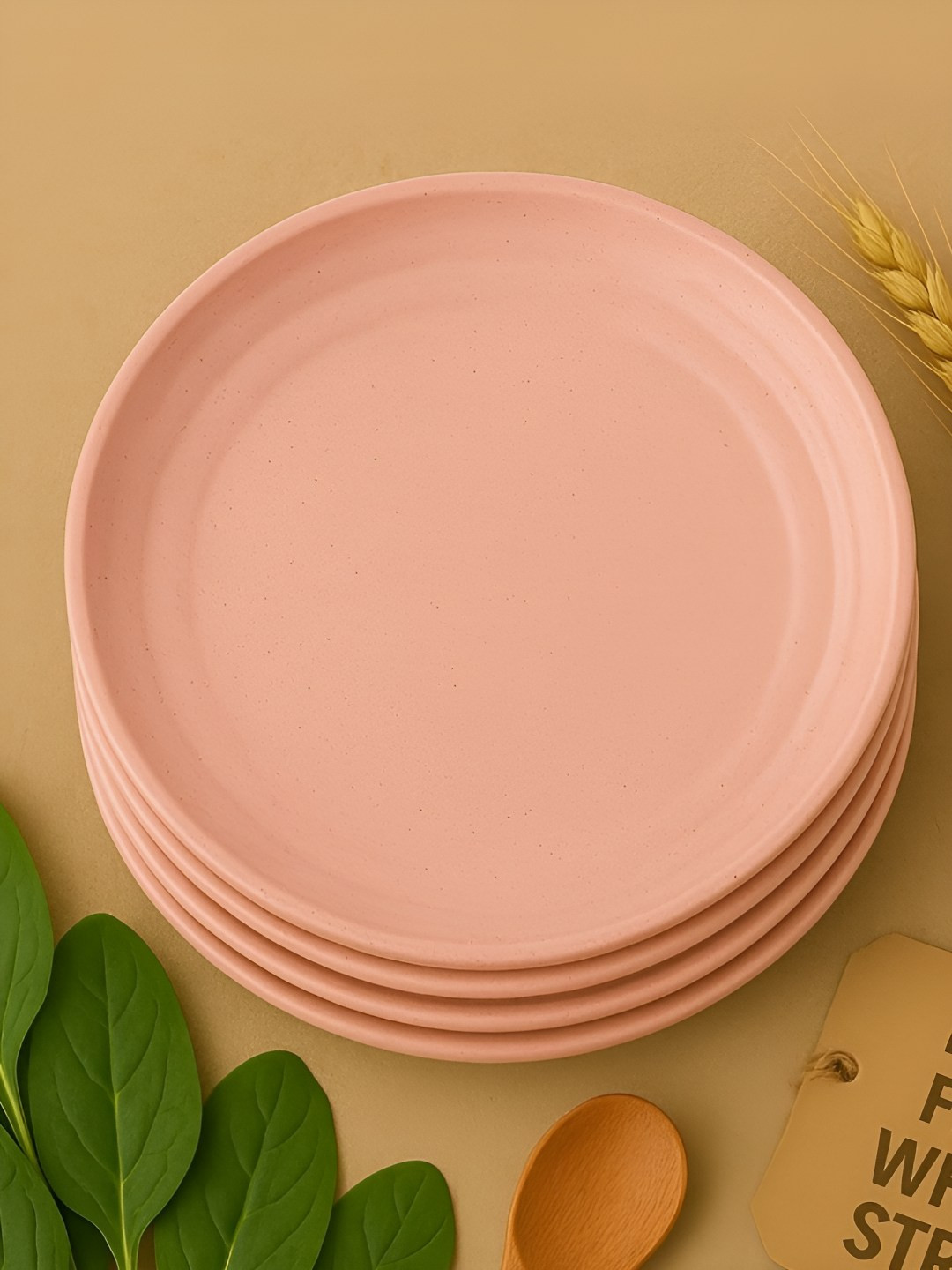 Myntra Elegant Homes Flamingo Pink 4 Pieces Bamboo Eco-Friendly Wheat Straw Plate