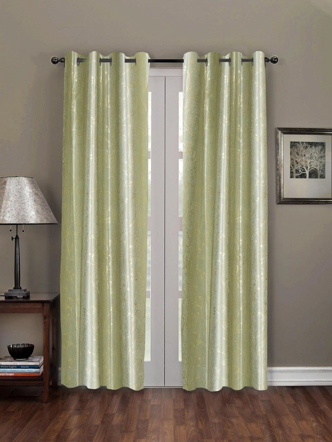Myntra Elegant Homes Green Set of 2 Floral Long Door Curtain