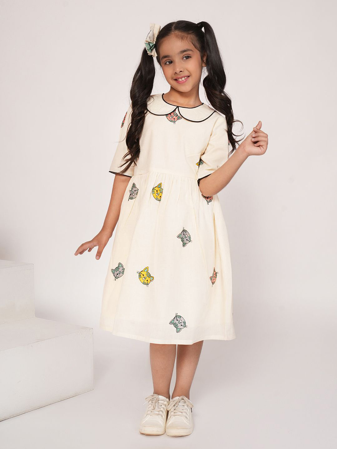 ADORNIA Graphic Printed Peter Pan Collar Fit & Flare Dress