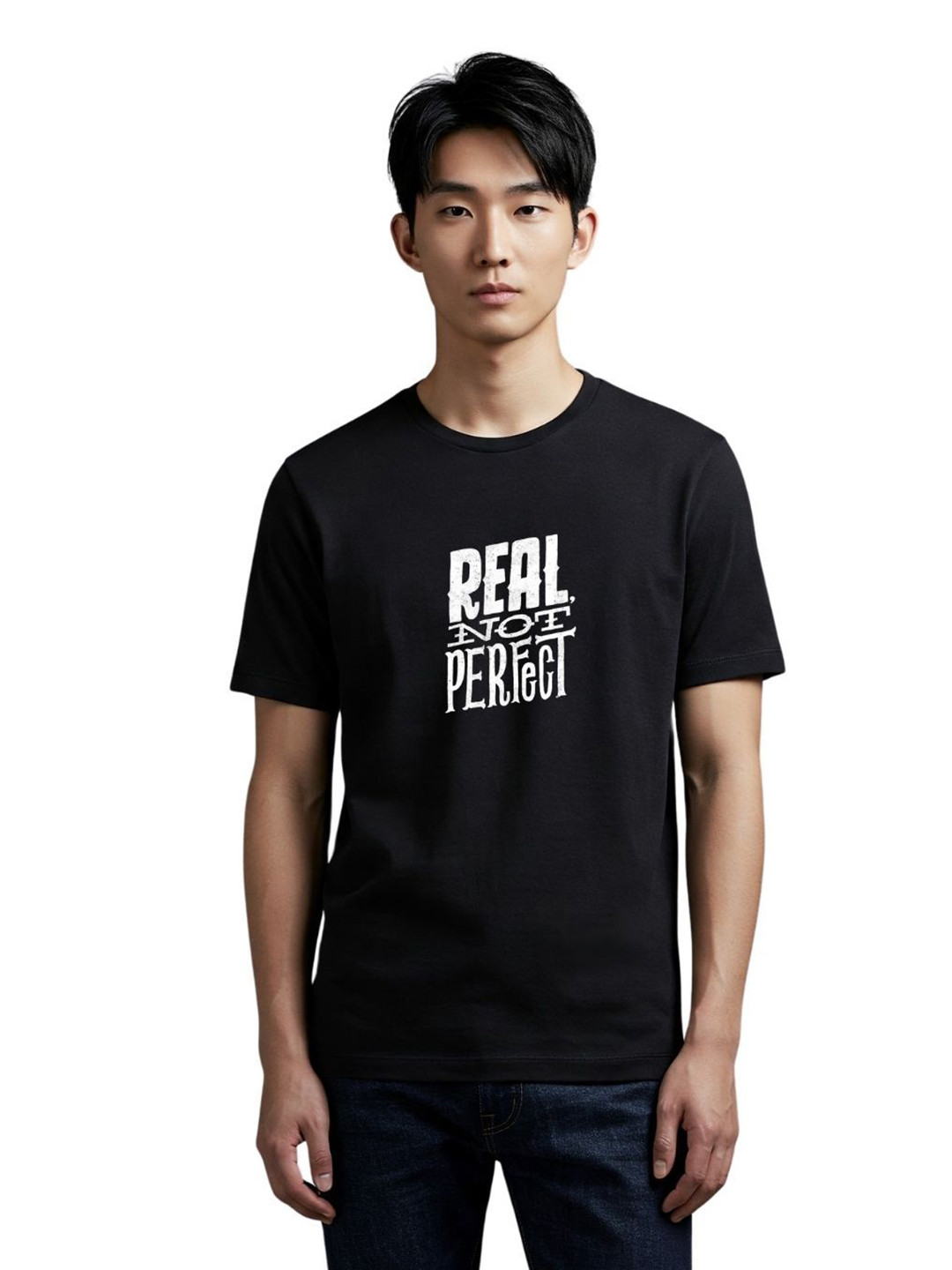 PULP Real Not Perfect Slogan Typography Printed Pure Cotton T-Shirt