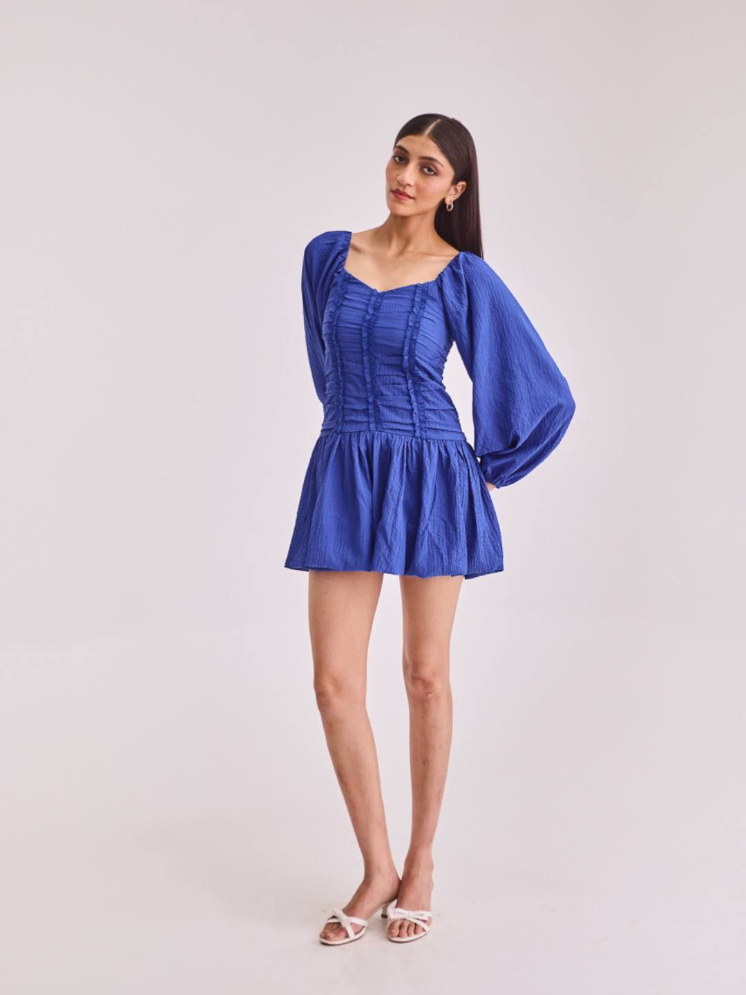 Urban Suburban Short Blue Dress with Full Sleeves
