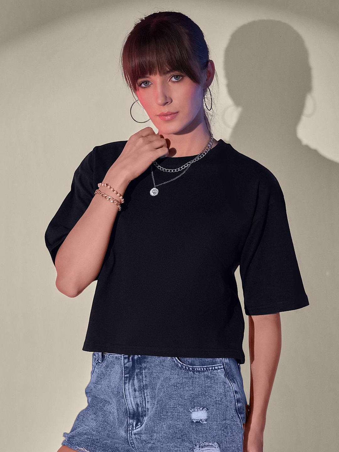 QIOA Round Neck Cotton Boxy T-shirt