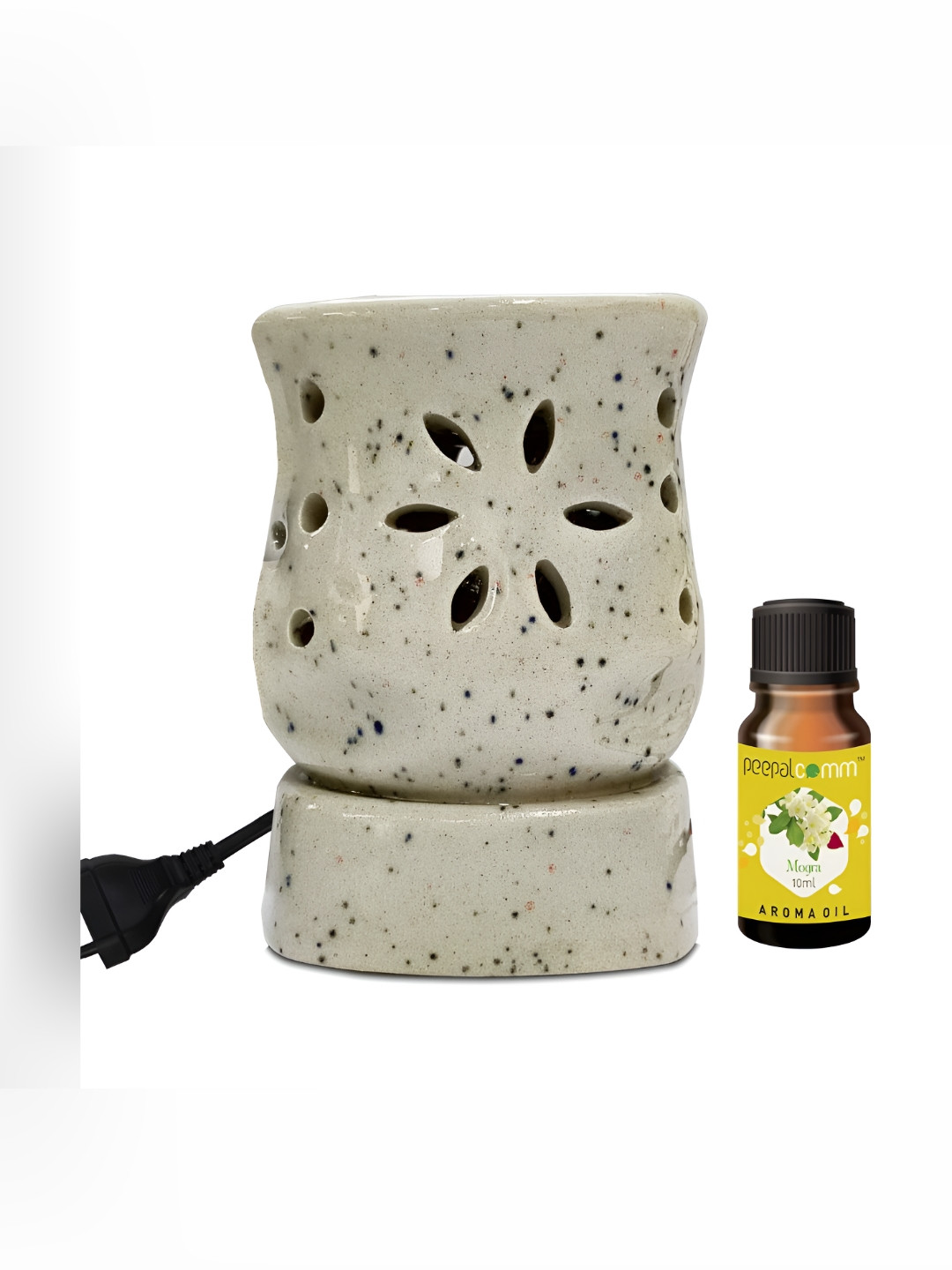 PEEPALCOMM 2Pcs White Electric Damru Shaed Diffuser With Mogra Oil - 10 ml Each