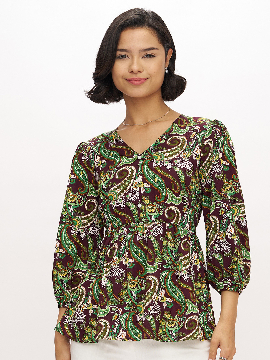 AASK Women's Polyester Printed Green Color Regular Top