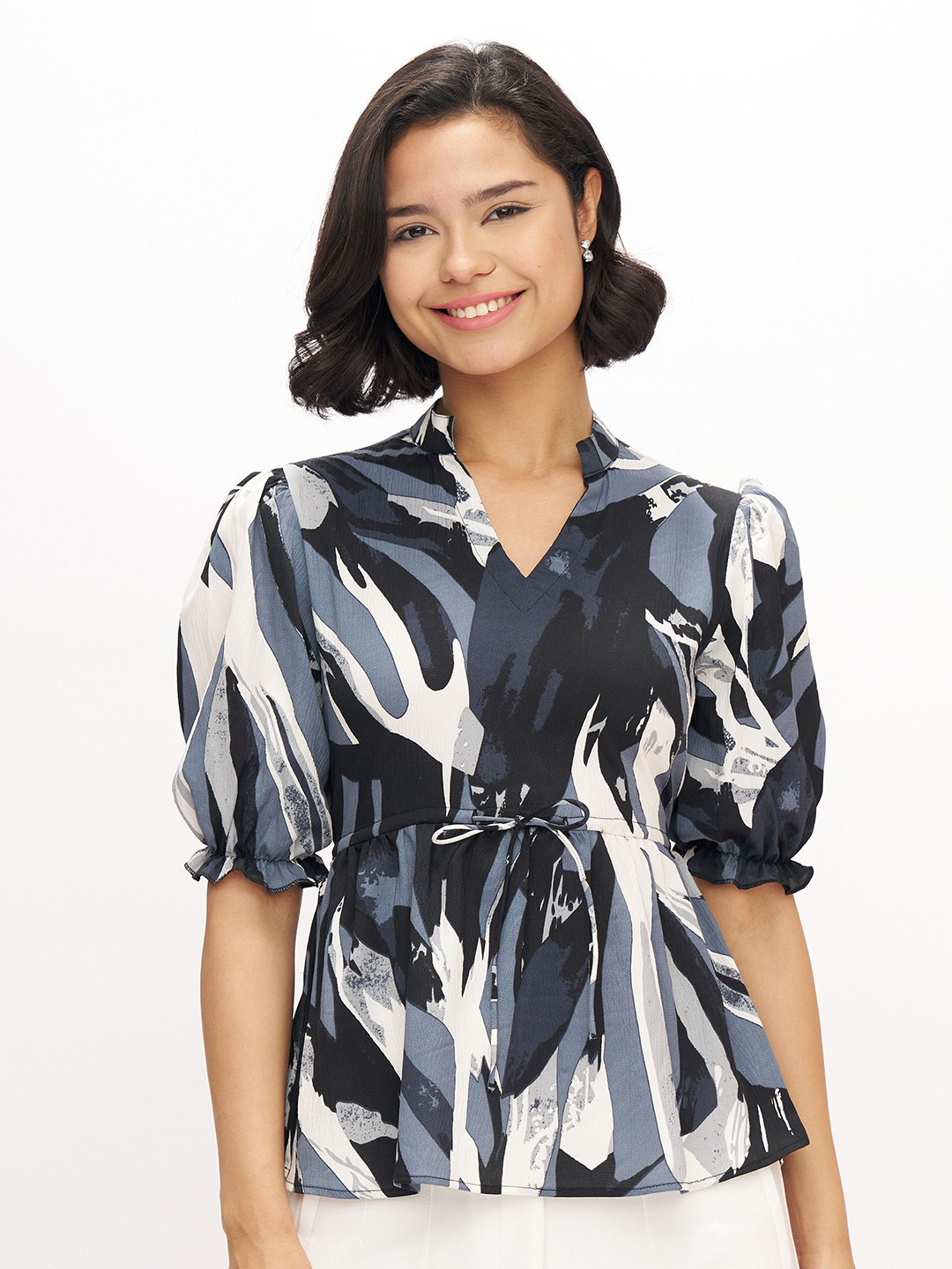 AASK Women Polyester Printed Black Color Regular Top