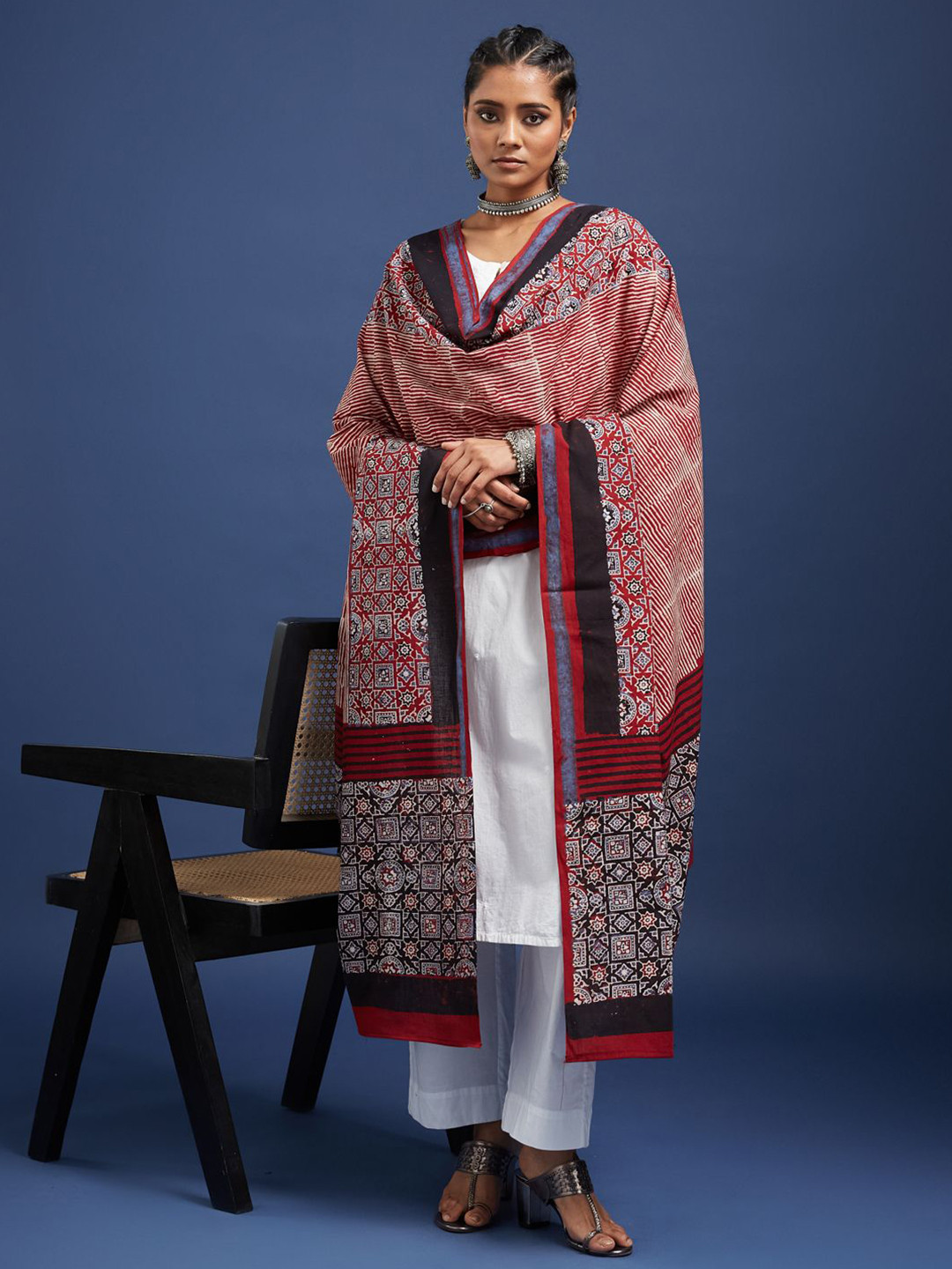 Taavi Ethnic Motif Hand Block Print Pure Cotton Dupatta