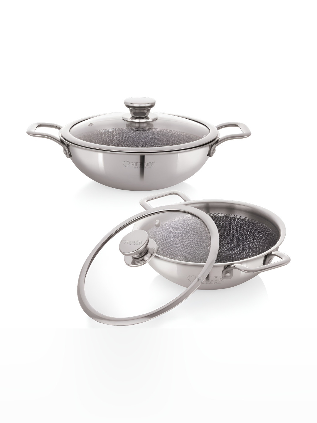 NIRLON 2pcs Silver-Toned Induction Base Cookware Set