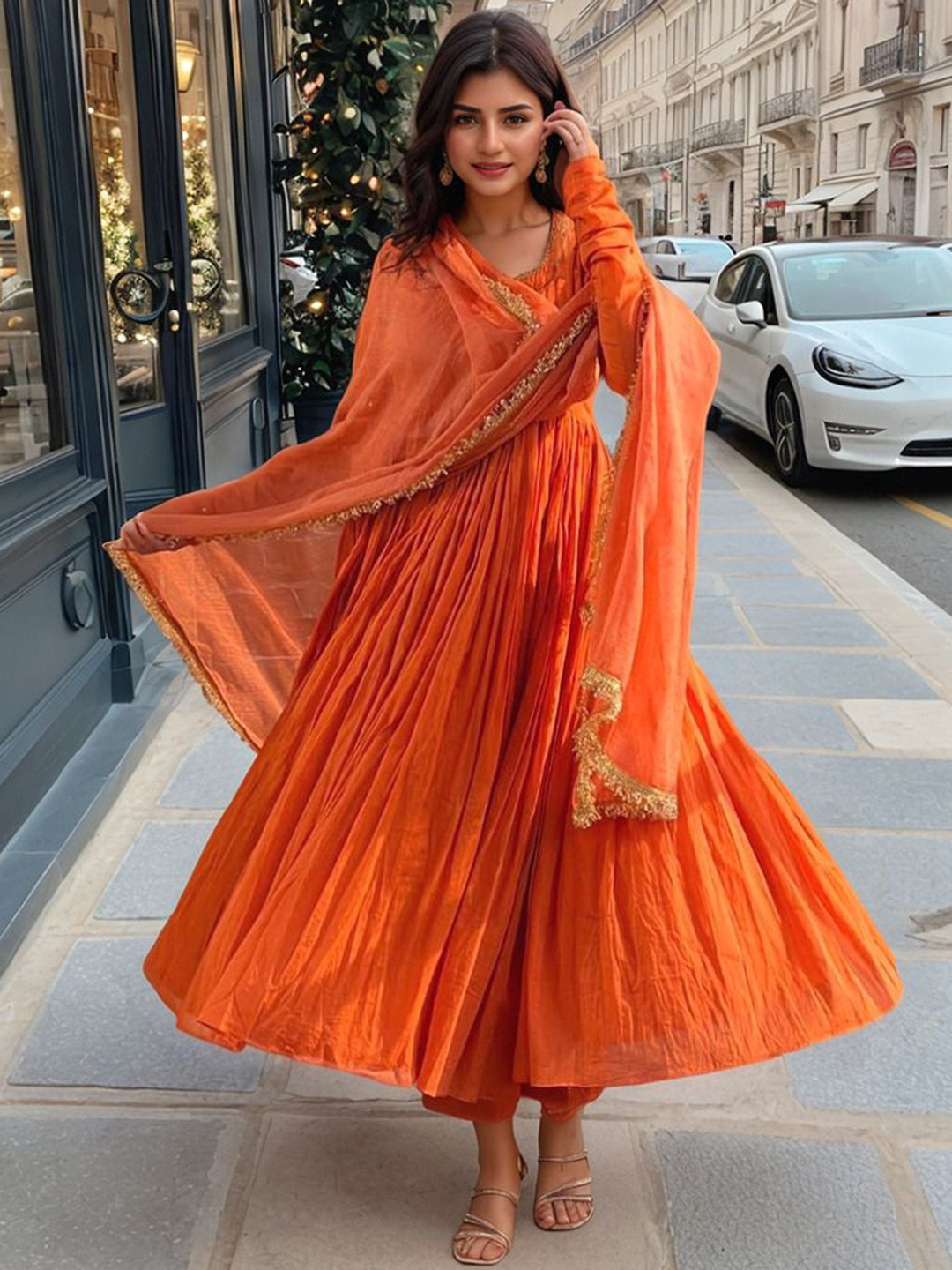 Anni Designer Women Anarkali Kurta with Trousers & With Dupatta