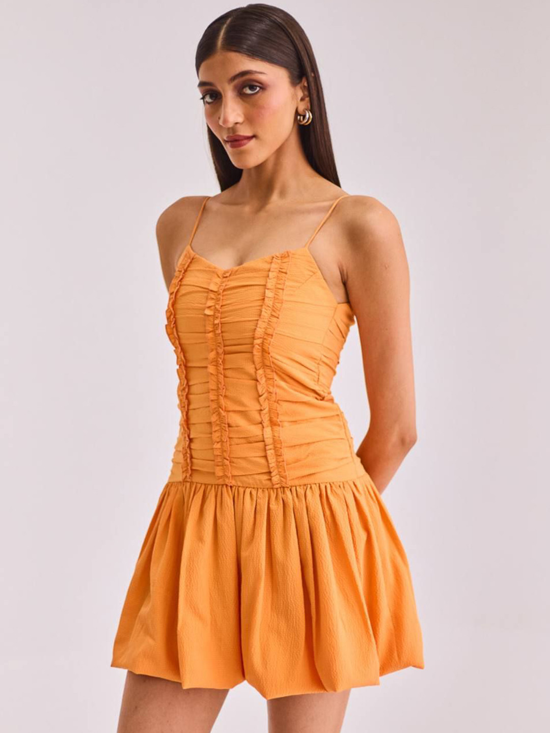 Urban Suburban Orange Ruched Bubble Short Dress