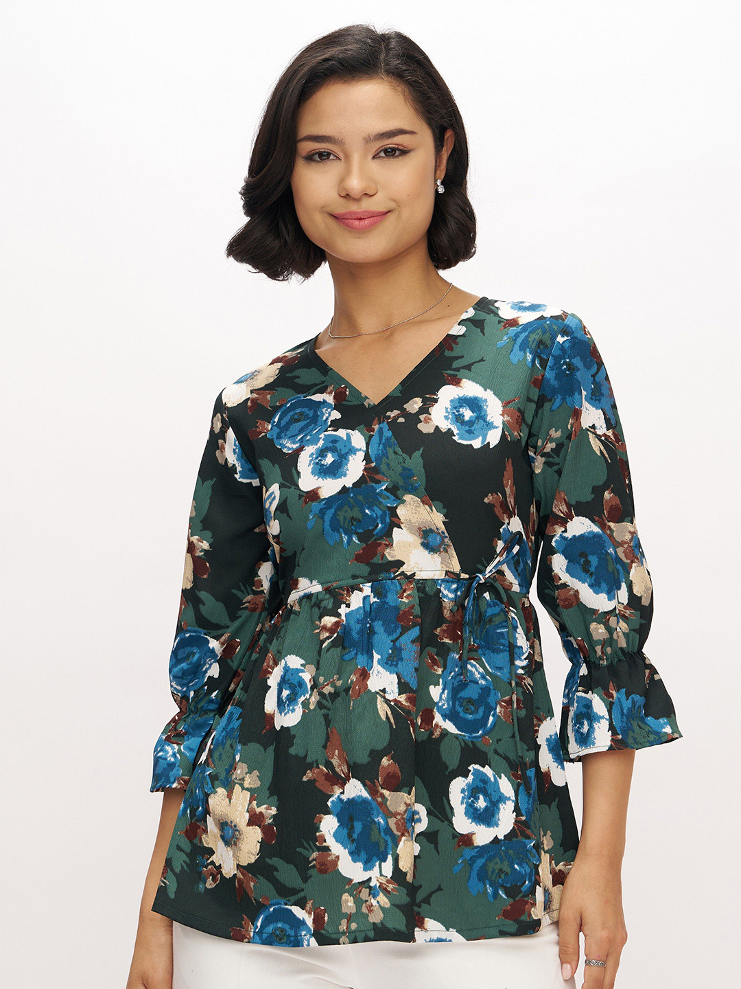 AASK Women Polyester Printed Green Color Regular Top