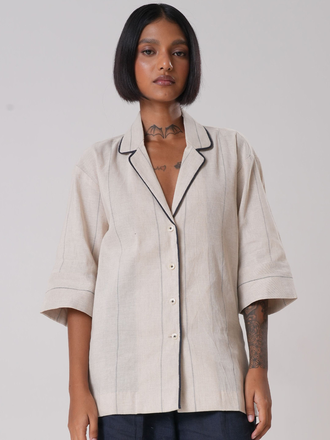 Shop Staple Striped Cuban Collar Linen Shirt