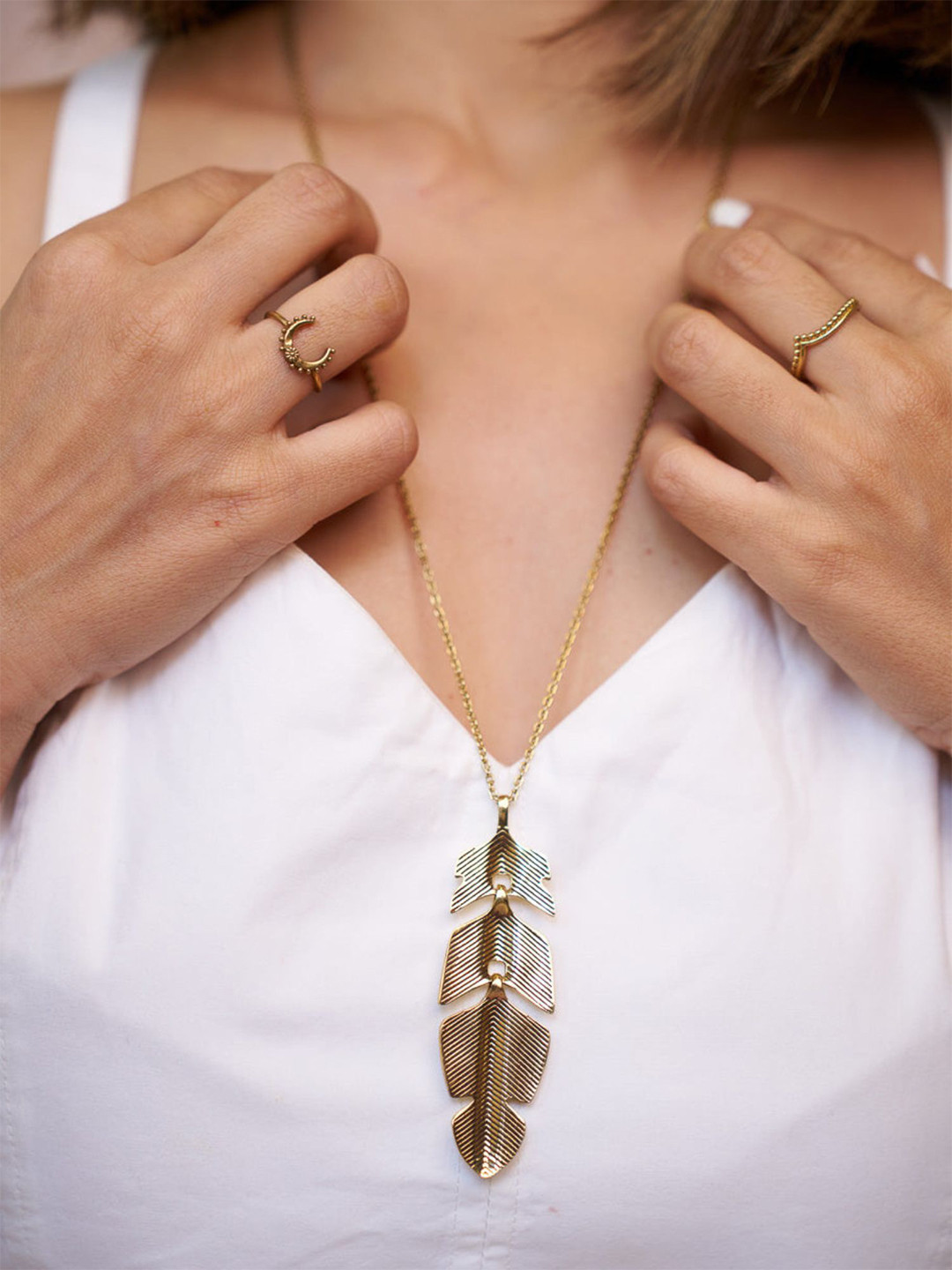 Soul Works Long Drop Feather Pendant With Chain with free Brasso polishing Liquid