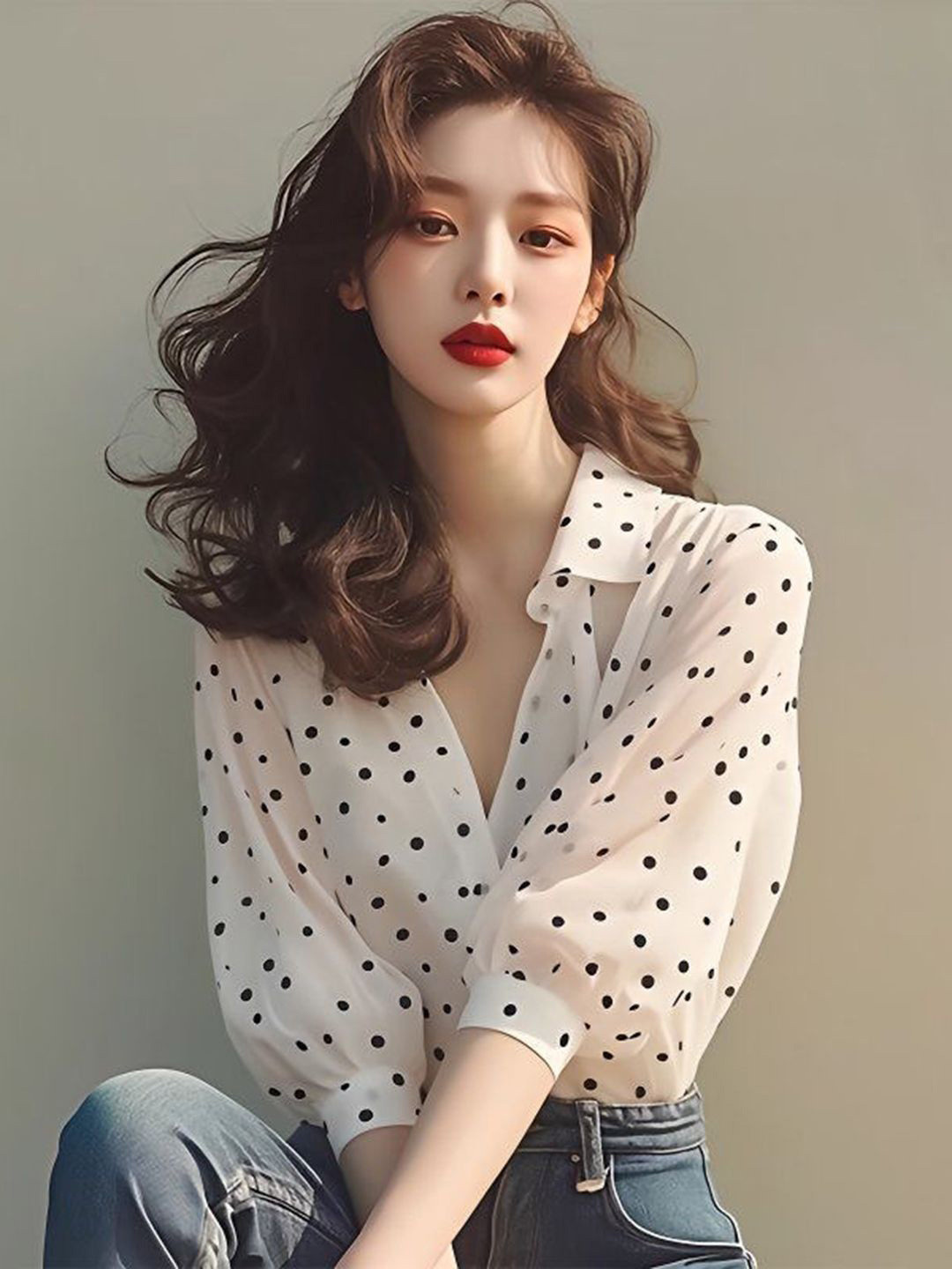 bebe Women White Polka Dot Puff Half Sleeves Collared Shirt