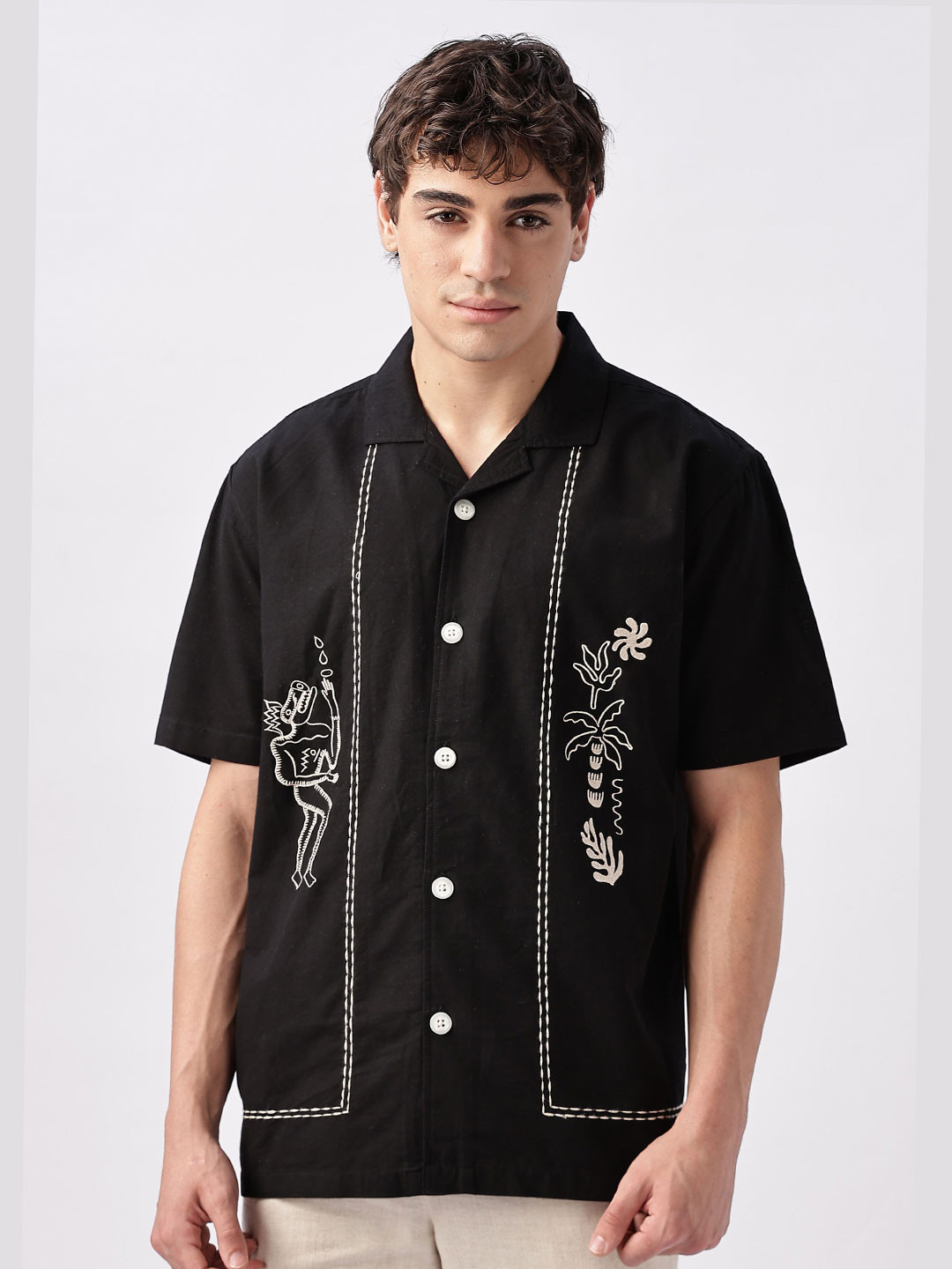 HAMPTONS Men Floral Self Design Cotton Casual Shirt