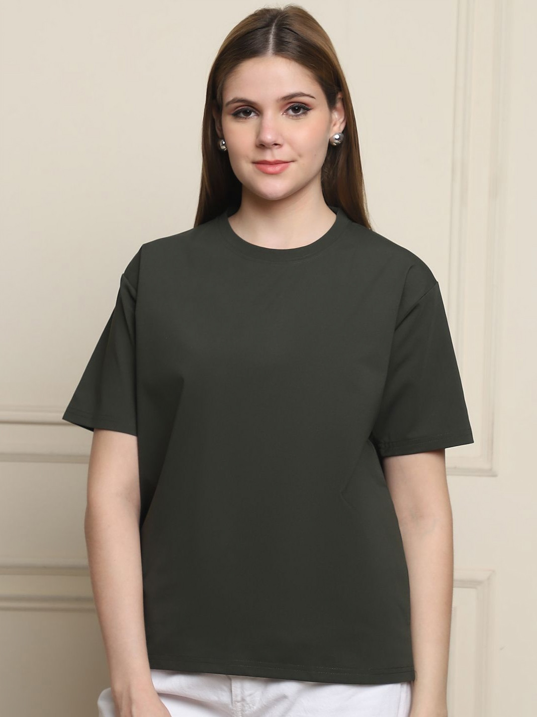 GRACIT Solid Round Neck Short Sleeves Relaxed Fit Cotton T-Shirt