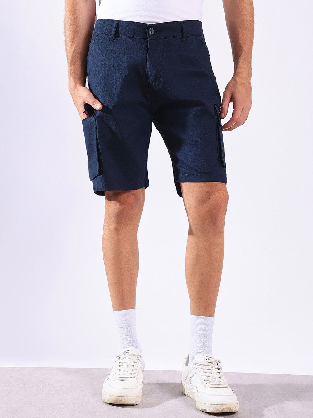Hence Men Regular Fit Linen Cargo Shorts