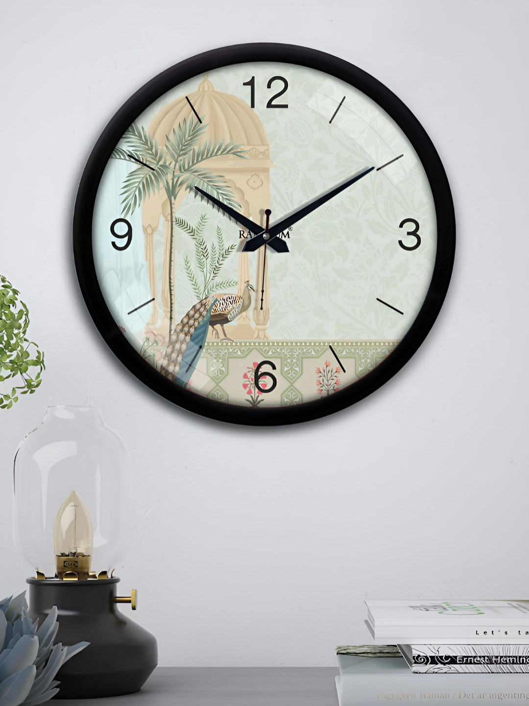 RANDOM Blue & Brown Printed Round Shaped Contemporary Wall Clock