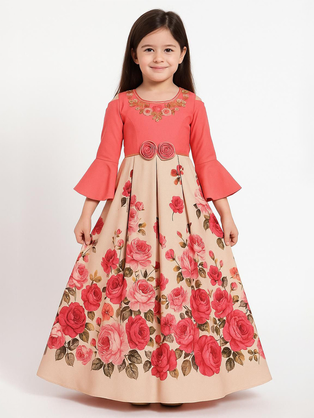 My Lil Princess Girls Embellished Bell Sleeve Fit and Flare Maxi Dress