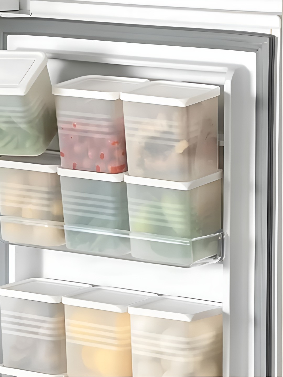 Myntra Elegant Homes Transparent Striped Plastic Refrigerator Safe 6 Piece Flip Top Fridge Container-1L