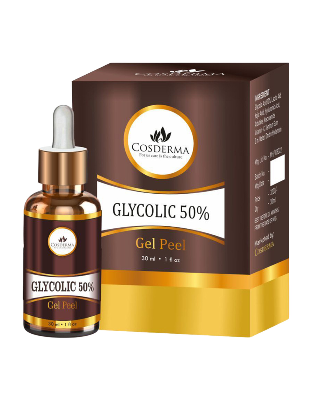 COSDERMA Glycolic 50% Gel Peel With Tea Tree Extract - 30 ml