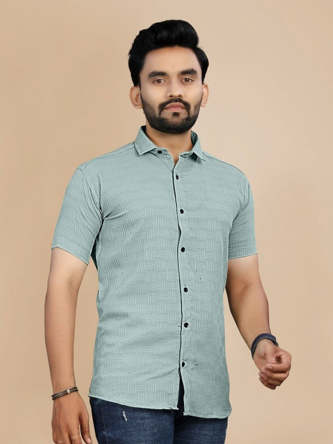 OQUENT Standard Geometric Printed Regular Fit Casual Shirt