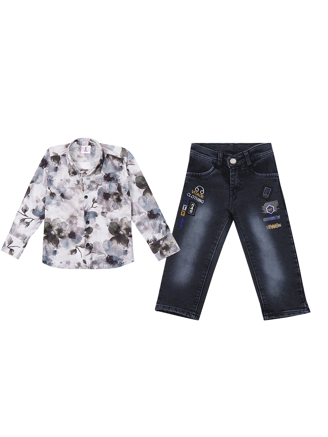 Arshia Fashions Boys Floral Printed Spread Collar Shirt With Trousers