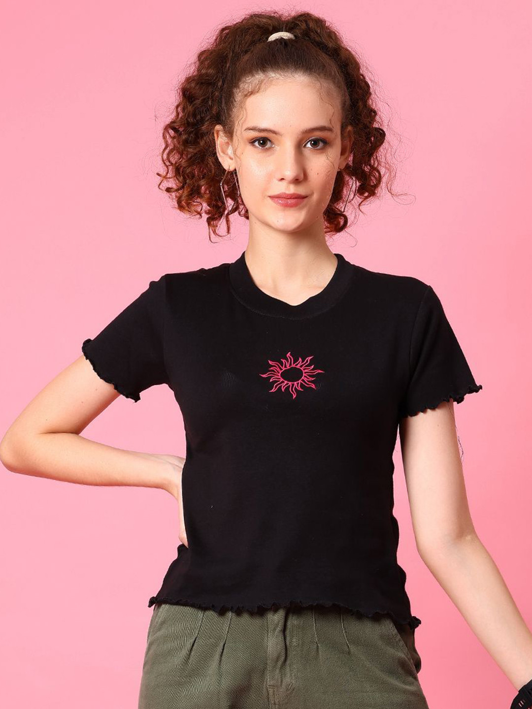 V-Mart Printed Round Neck Cotton T-shirt with Mask