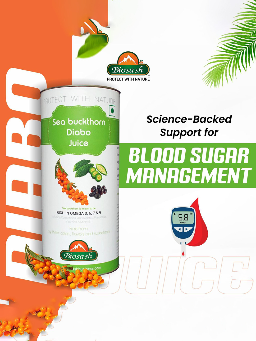 BIOSASH Sea Buckthorn Diabo with Karela & Jamun -250ml